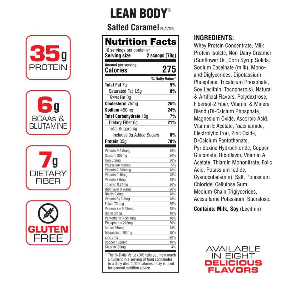 Labrada – Lean Body Jug – Facts Label – Salted Caramel