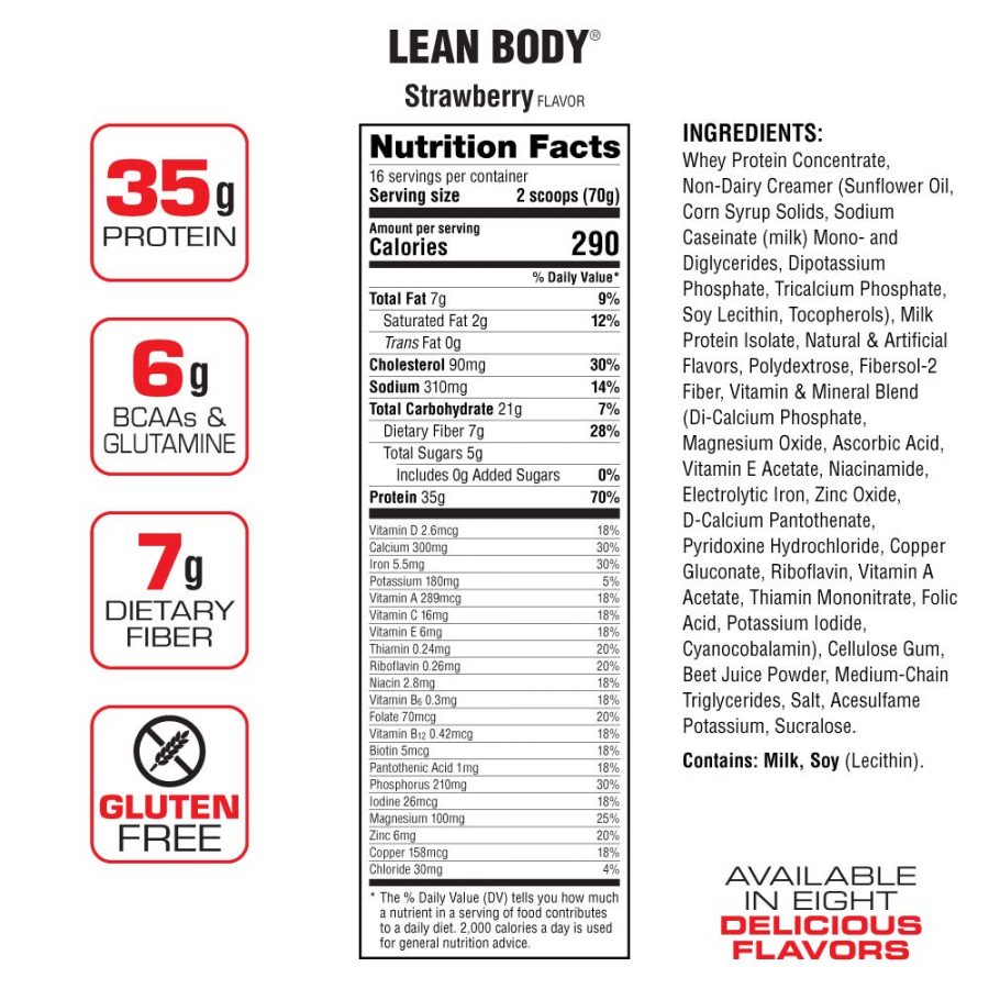 Labrada – Lean Body Jug – Facts Label – Strawberry