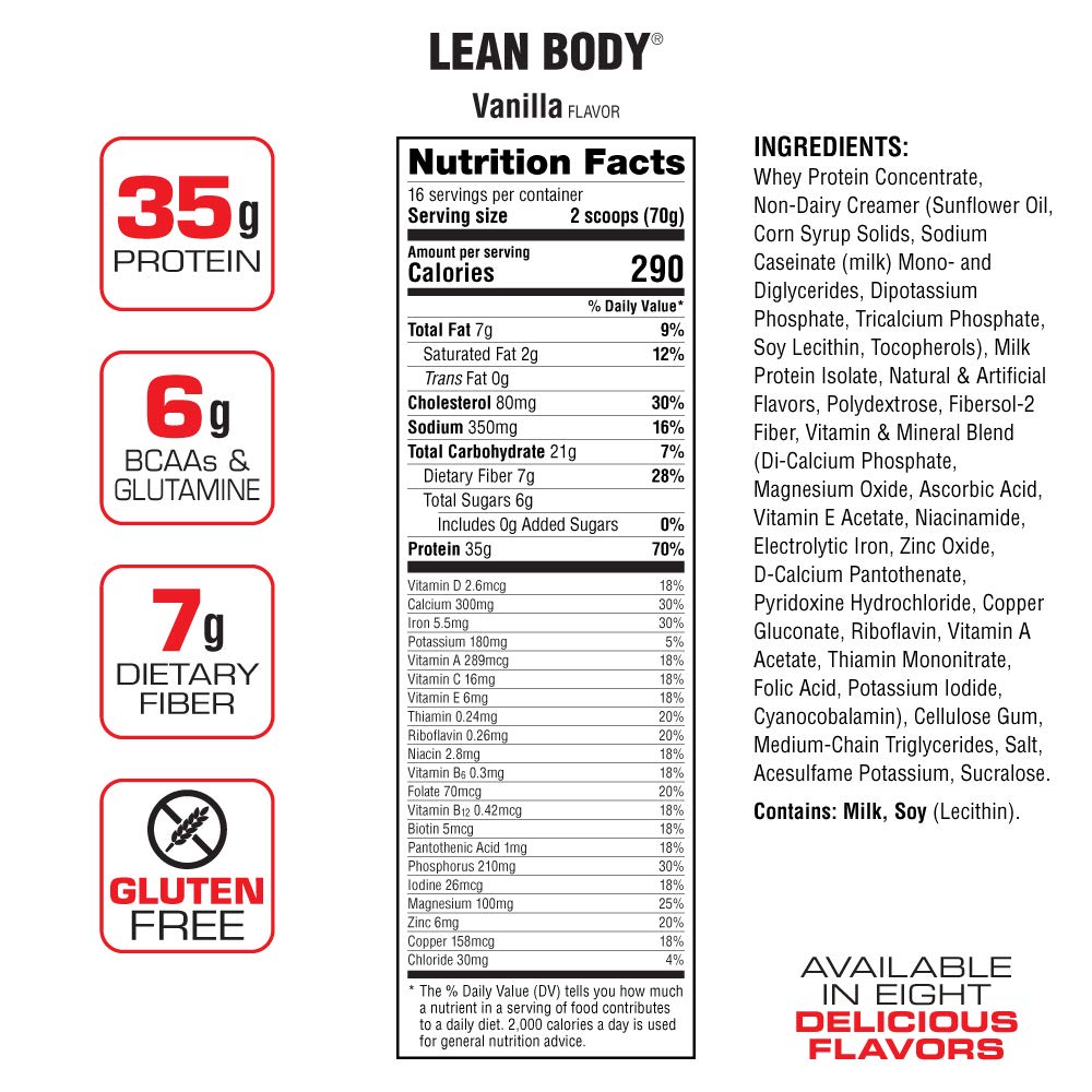 Labrada – Lean Body Jug – Facts Label – Vanilla