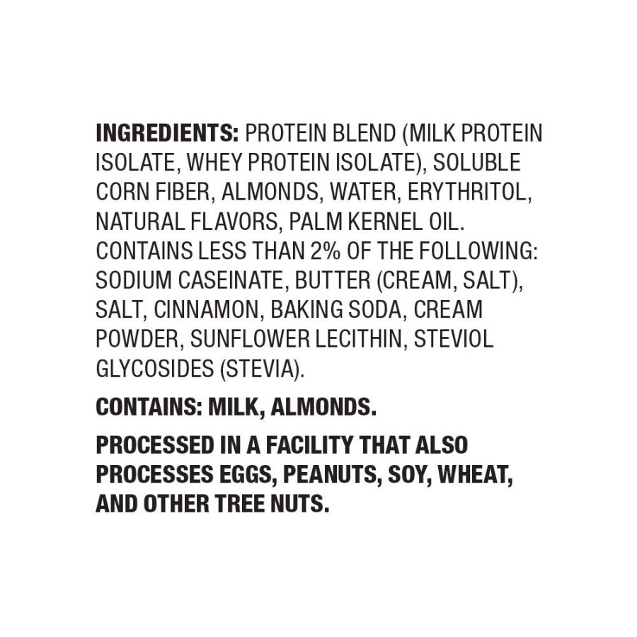 Quest bar – Cinnamon Roll – ingredient list