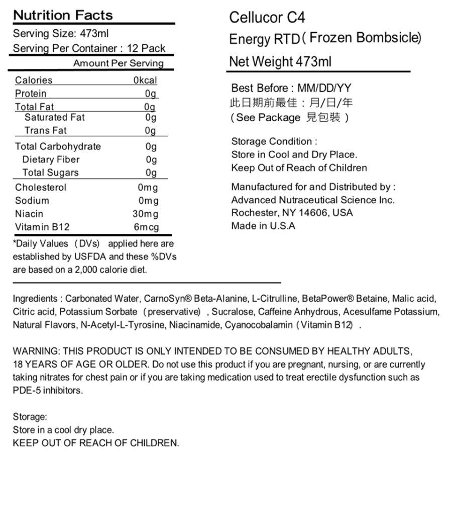 C4 Energy Frozen Bombsicle label